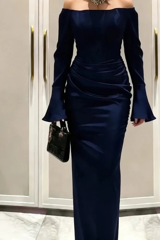 Elegant Off-Shoulder High Waist Pleated Maxi Dress