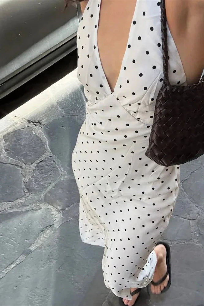 V-Neck Backless Lace-Up Patchwork Slim Bodycon Midi Dress