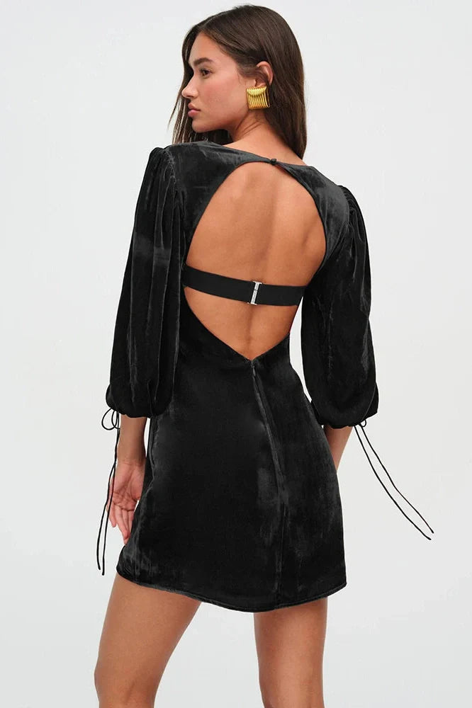 Elegant Square Collar Half Sleeve Backless Mini Dress