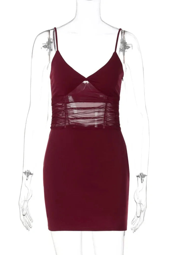 Hollow Out Backless Spaghetti Strap Sleeveless Mini Dress