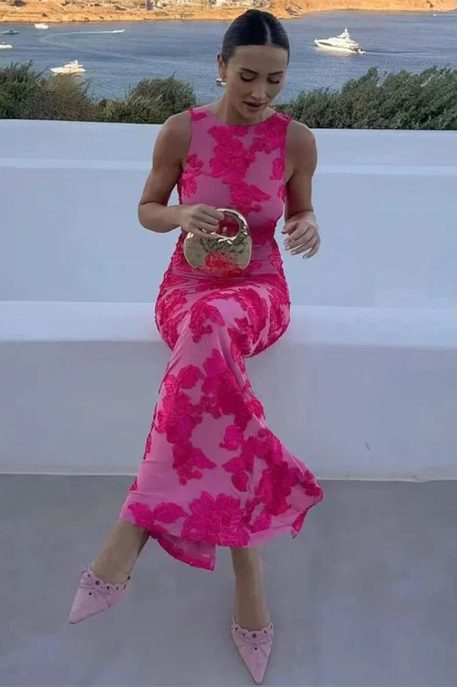 Printed Patchwork Sleeveless Slim Maxi Dress