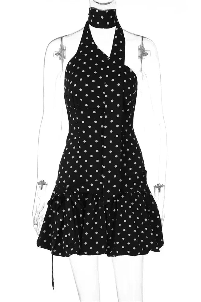 Backless Lace-Up Patchwork Slim High Waist Mini Dress