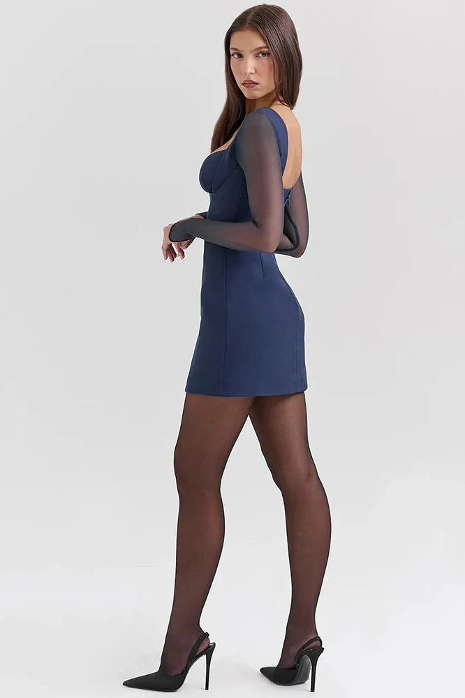 Plunge Neck Long Sleeve Backless Mini Dress