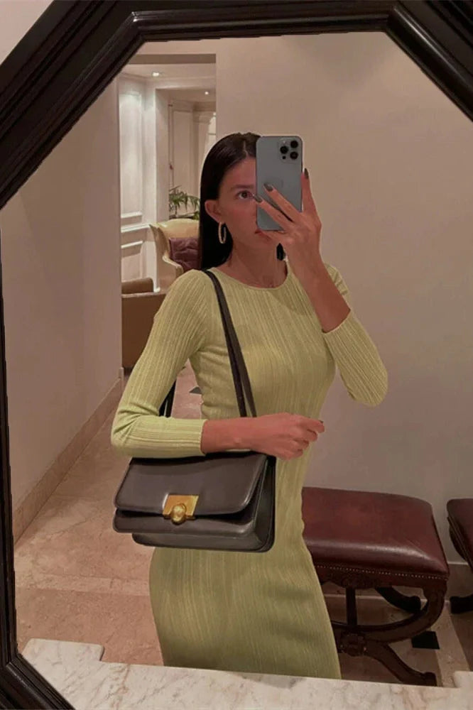 Long Sleeve Slim High Waist Maxi Dress