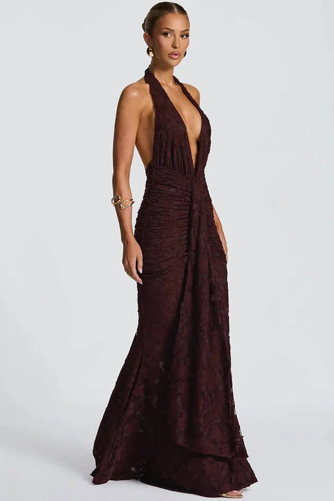 Deep V Neck Sleeveless Backless Maxi Dress