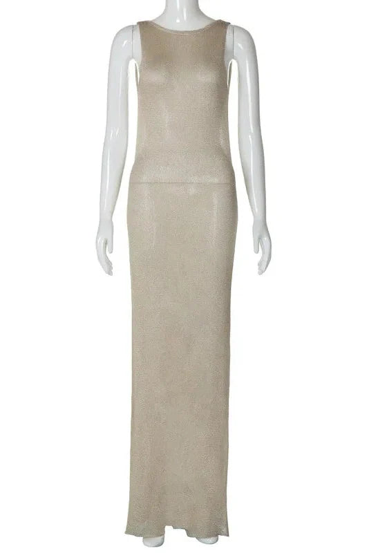 See Through Sleeveless Backless Back Split Maxi Dress