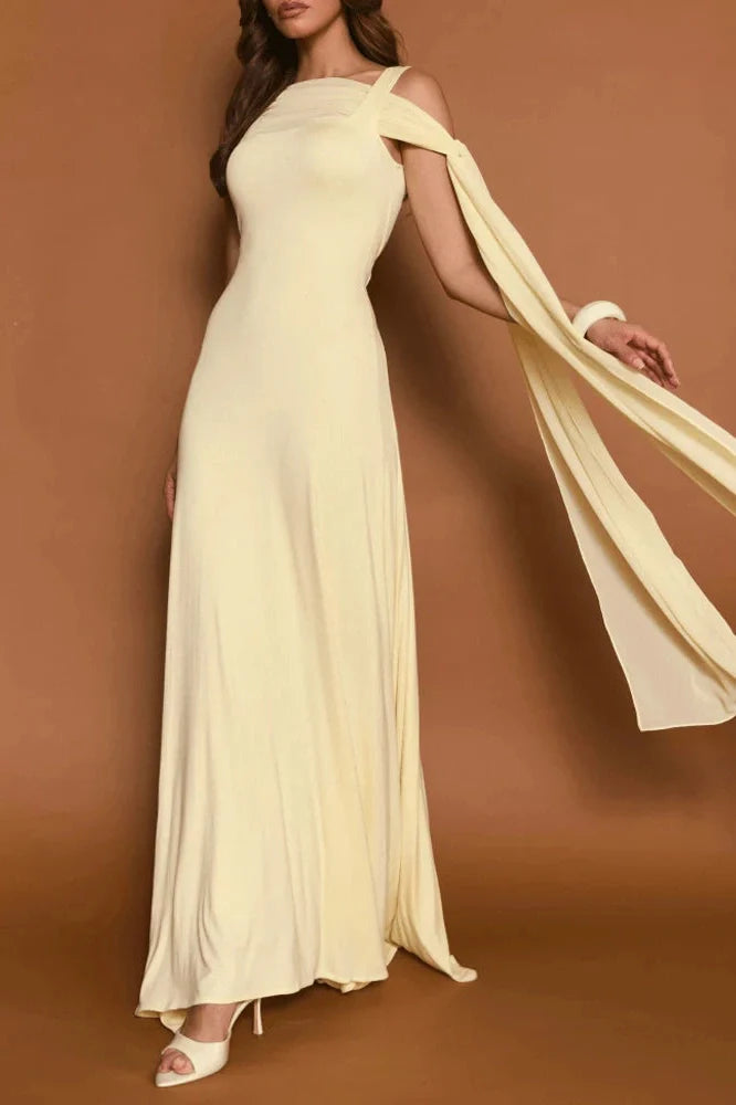 Sleeveless Slash Collar High Waist Maxi Dress