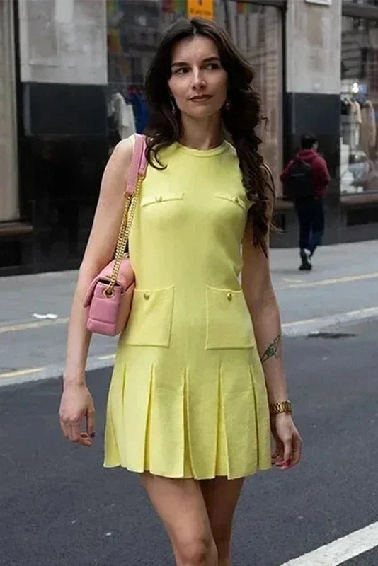 Elegant Knitted Sleeveless High Waisted Mini Dress