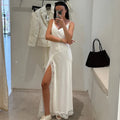 Elegant Lace V-Neck Split Maxi Dress
