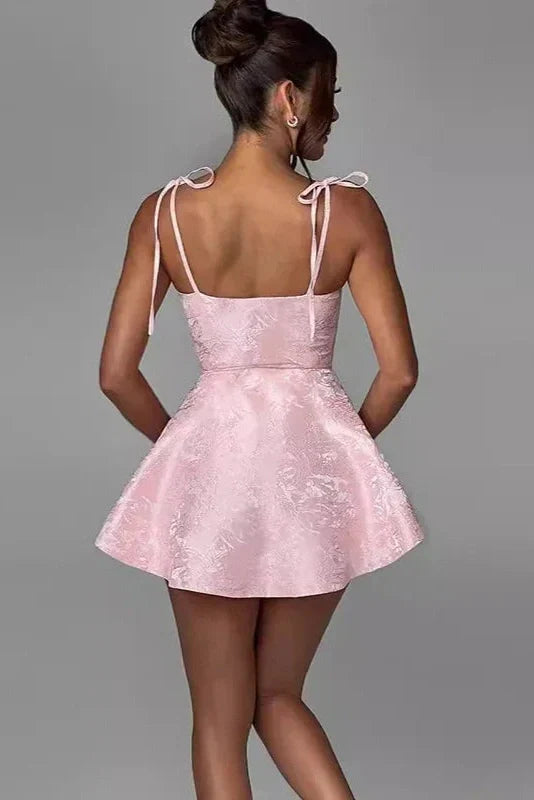 Spaghetti Strap Backless Lace Up A-Line Mini Dress