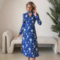 V Neck Printed Long Sleeve High Waist Maxi Dress