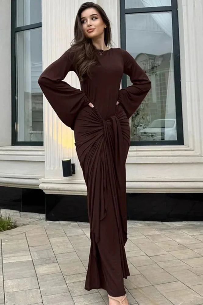 Long Sleeve O Neck High Waist Bodycon Maxi Dress