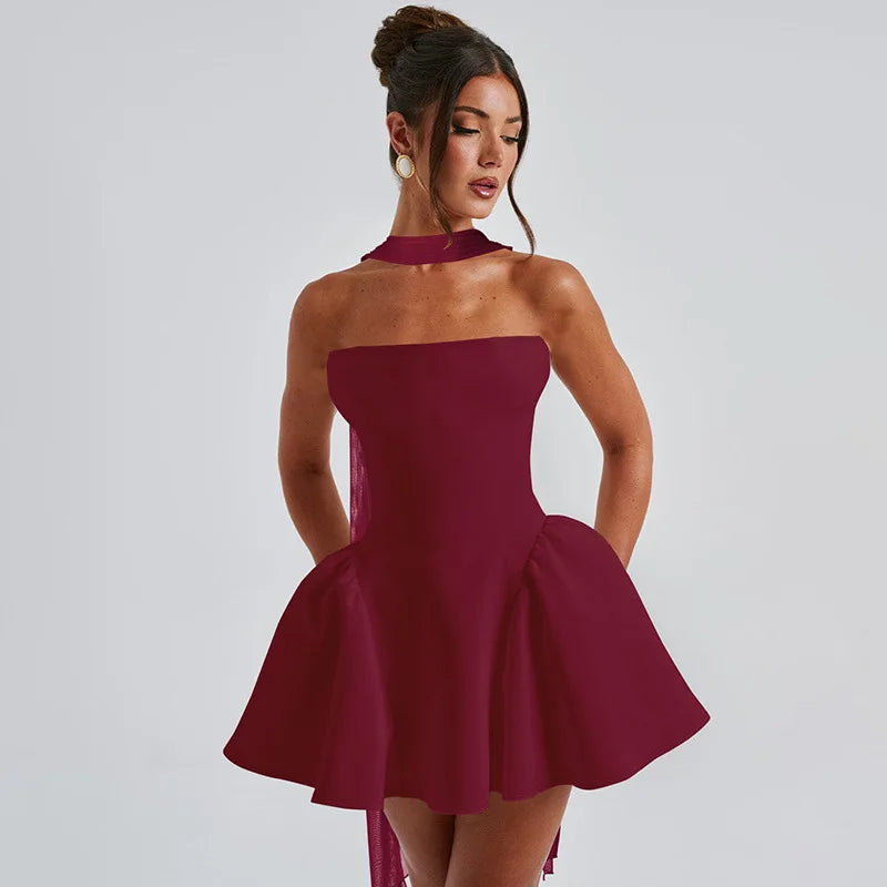 Strapless Backless Zipper High Waist Mini Dress