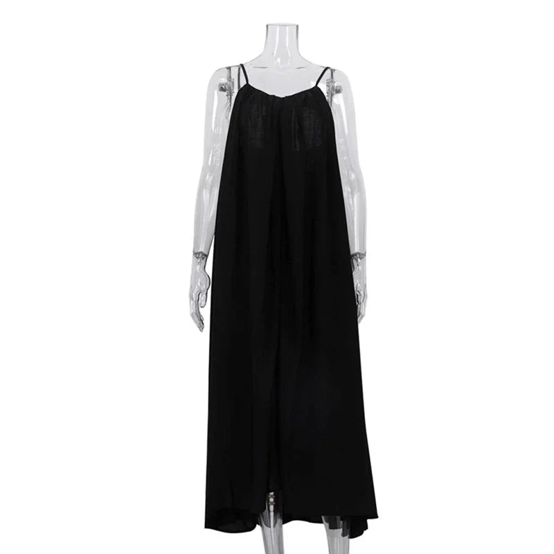 Spaghetti Strap Backless Loose Maxi Dress