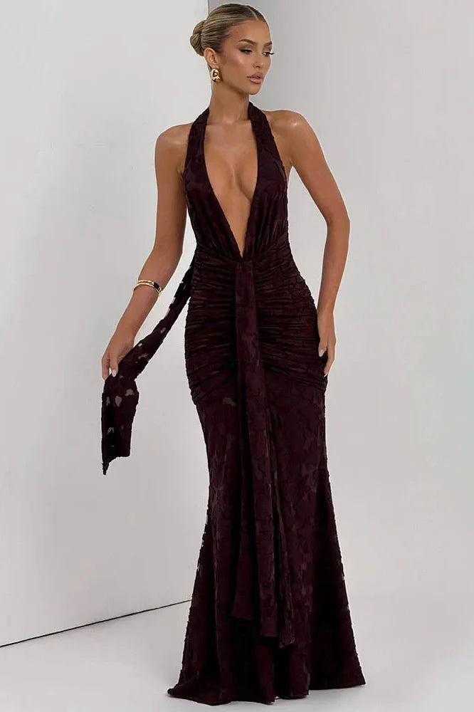 Deep V Neck Sleeveless Backless Maxi Dress