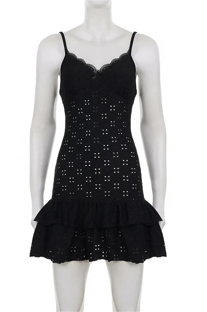 Hollow Out Lace Backless Mini Dress