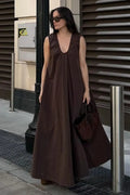 Sleeveless Cotton U-Neck Loose Maxi Dress