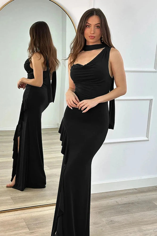 Elegant V Neck Slim High Slit Sleeveless Maxi Dress