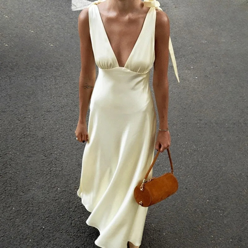Elegant Lace-Up Backless High Waist Sleeveless Maxi Dress