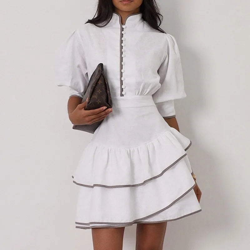 Elegant Ruffle A-Line High Waisted Mini Dress