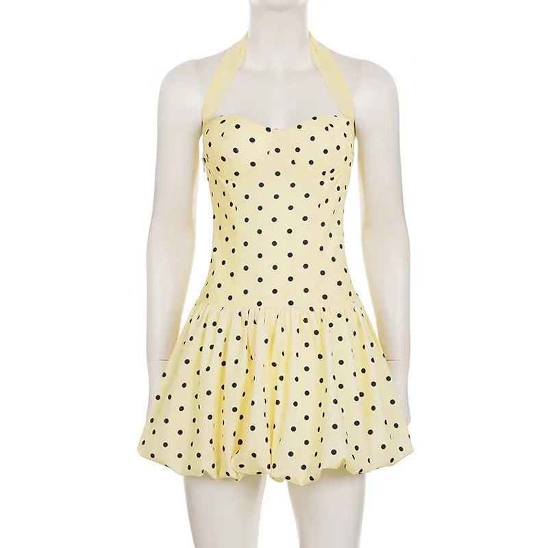 Polka Dot High Waist Slim Sleeveless Mini Dress