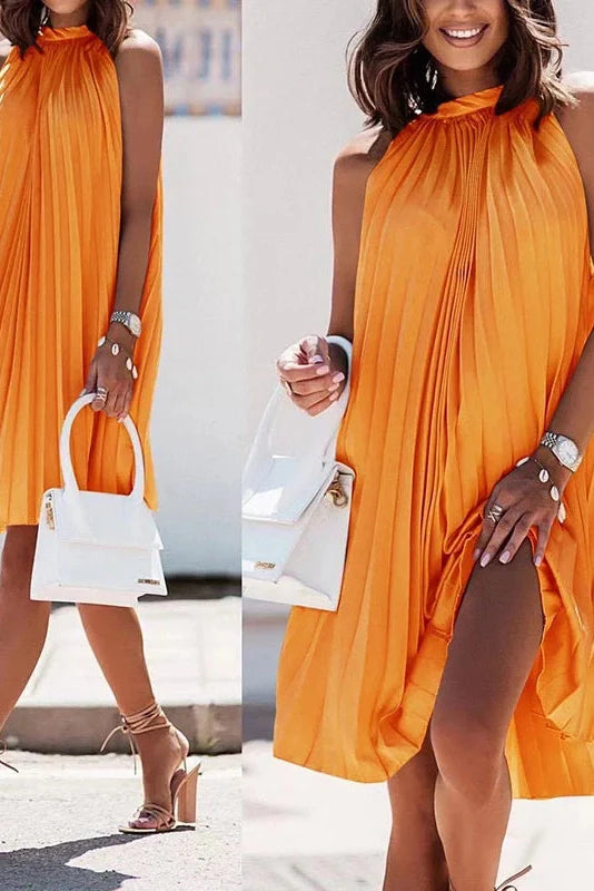 Pleated A Line Loose Strapless Sleeveless Midi Dress