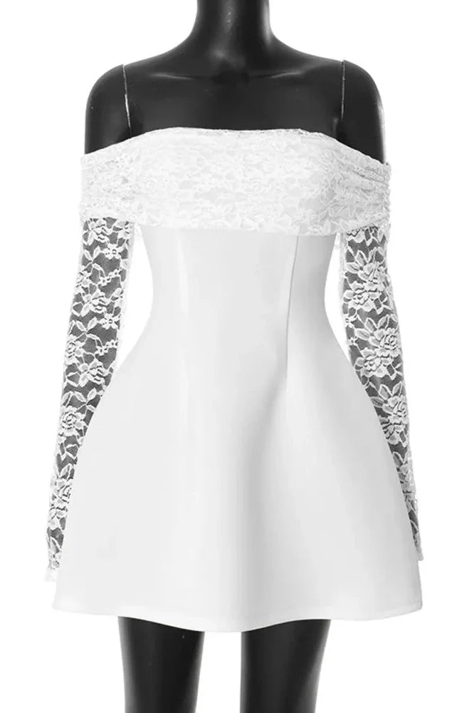 Off-Shoulder Backless Strapless Long Sleeve High Waist A-line Mini Dress