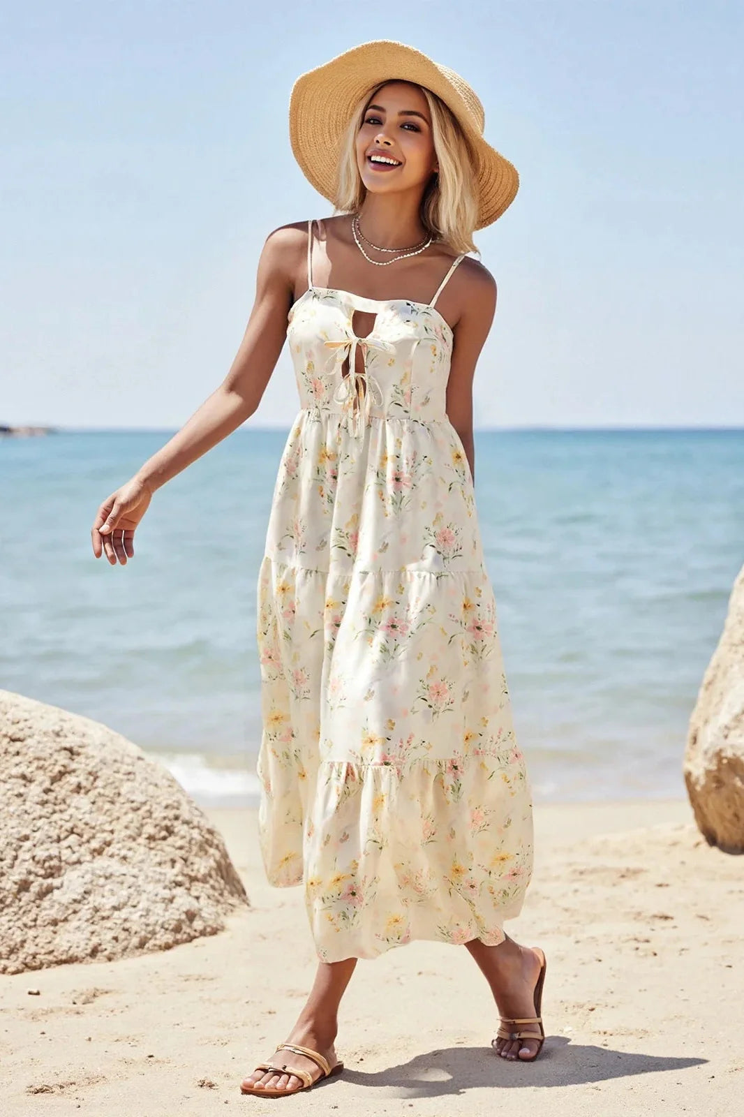Elegant Sleeveless Tie-Up Maxi Dress