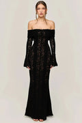Lace Off-Shoulder Strapless Backless Long Sleeve Maxi Dress