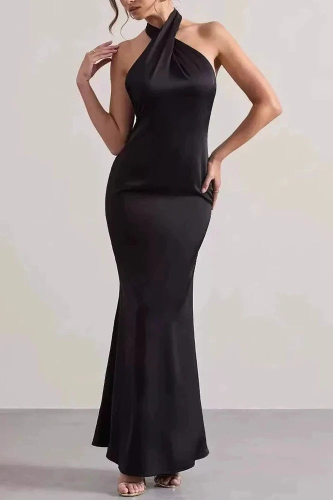 Off Shoulder High Waist Pleated Backless Slim Maxi Dress