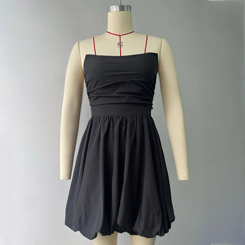 Pleated Strapless High Waist A-Line Mini Dress