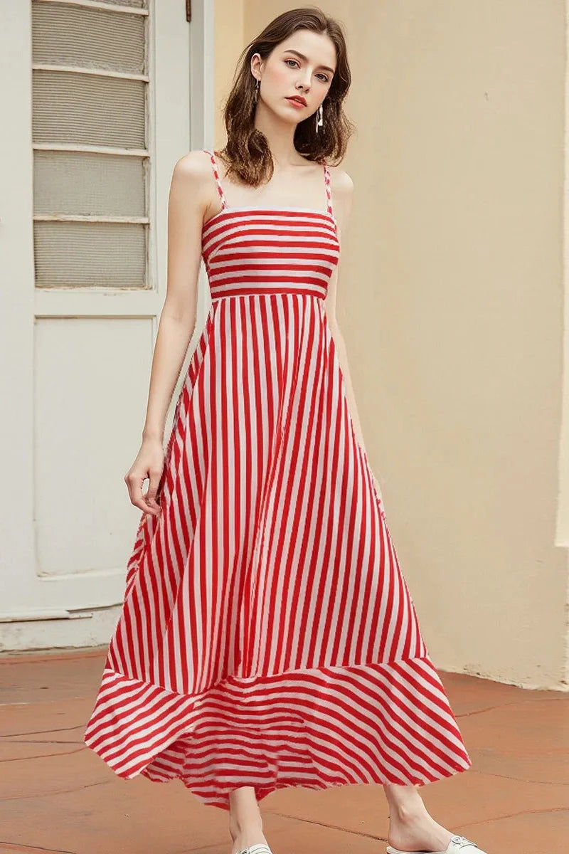 Printed Spaghetti Strap Backless A-Line Maxi Dress