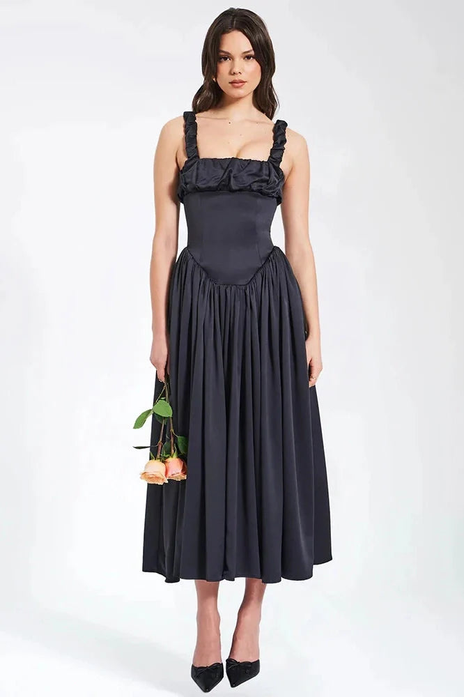 Elegant Square Collar Sleeveless Backless Midi Dress