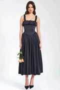 Elegant Square Collar Sleeveless Backless Midi Dress