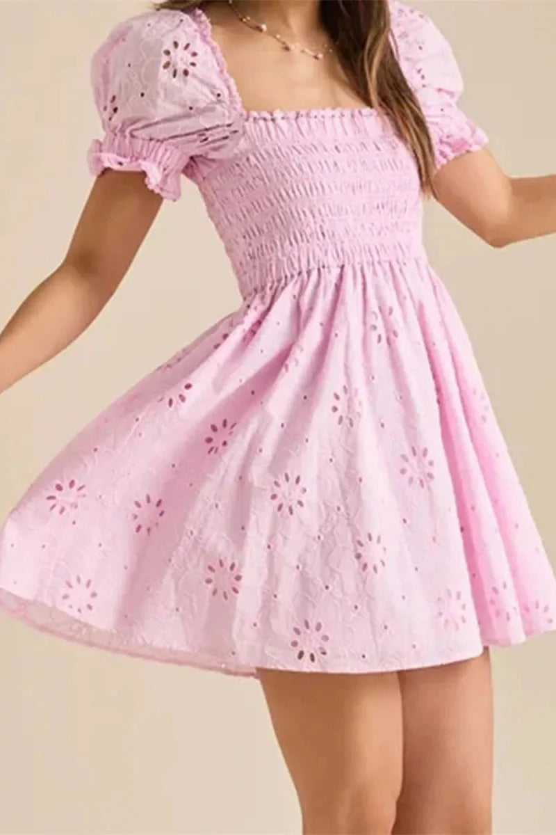 Puff Sleeve Square Neck A-Line Mini Dress