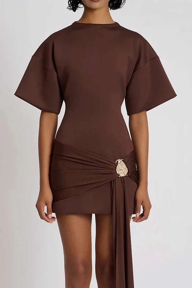 Short Sleeve O Neck High Waist Mini Dress