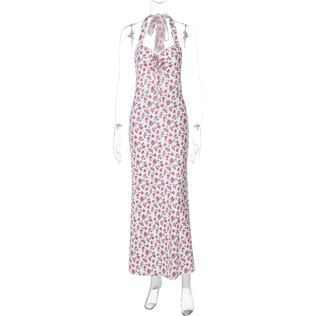 Printed Sleeveless Backless Slit Maxi Dress