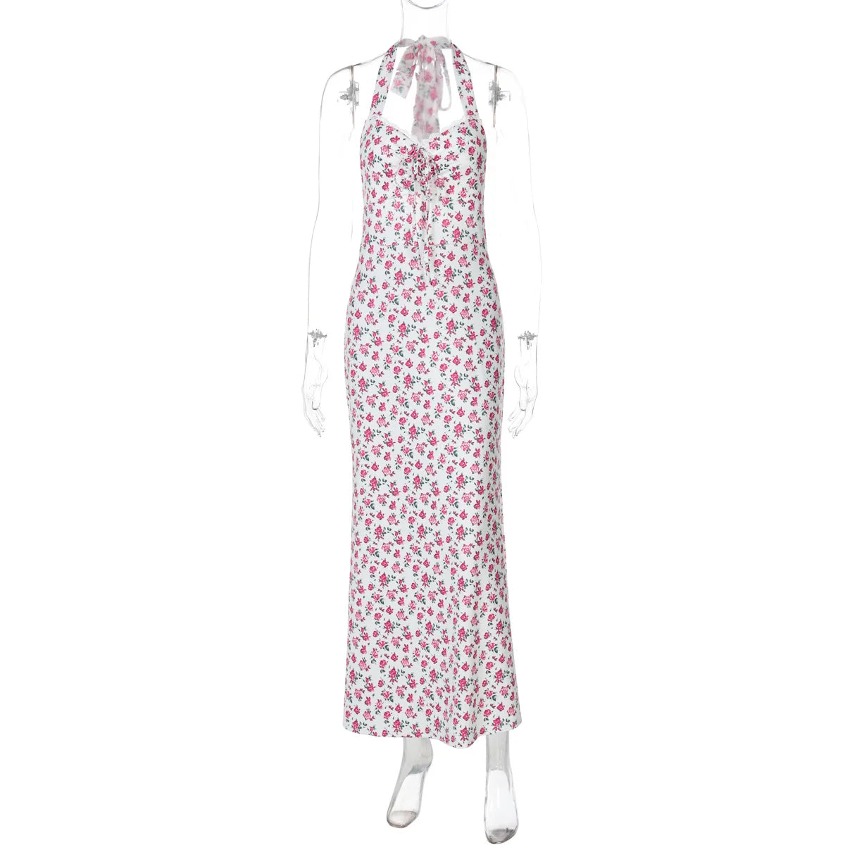 Printed Sleeveless Backless Slit Maxi Dress