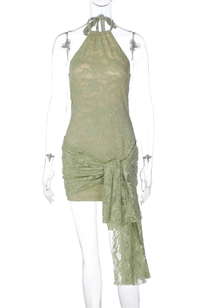 Lace Backless Off-Shoulder Sleeveless Mini Dress