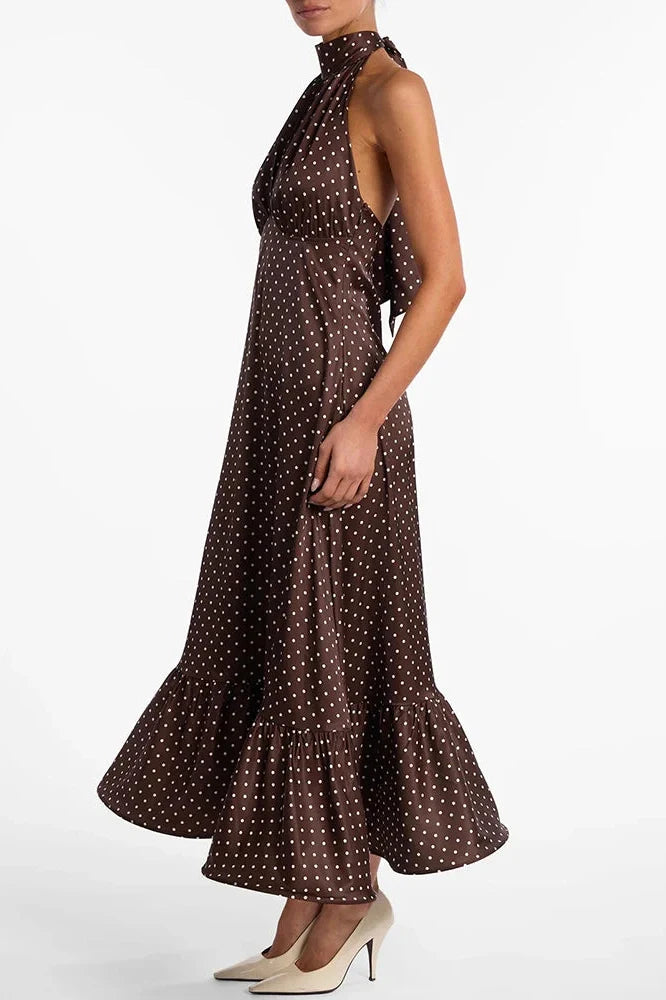 Polka Dot Sleeveless Backless High Waist Maxi Dress