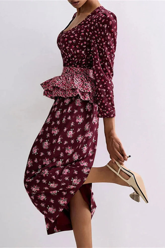 Printed Patchwork Slim Midi Dress
