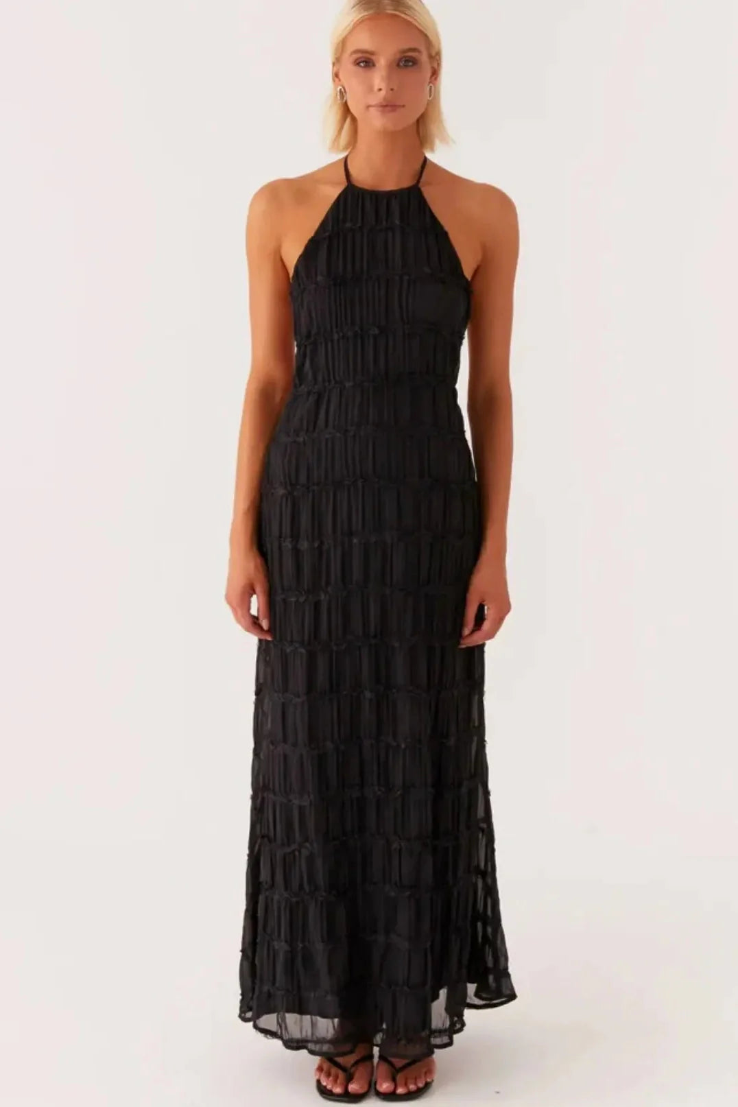 Backless Lace-up Sleeveless Pleated Maxi Dress