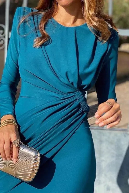 Elegant Long Sleeve Split Maxi Dress
