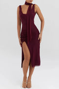 Elegant Flower High Split Sleeveless Backless Midi Dress