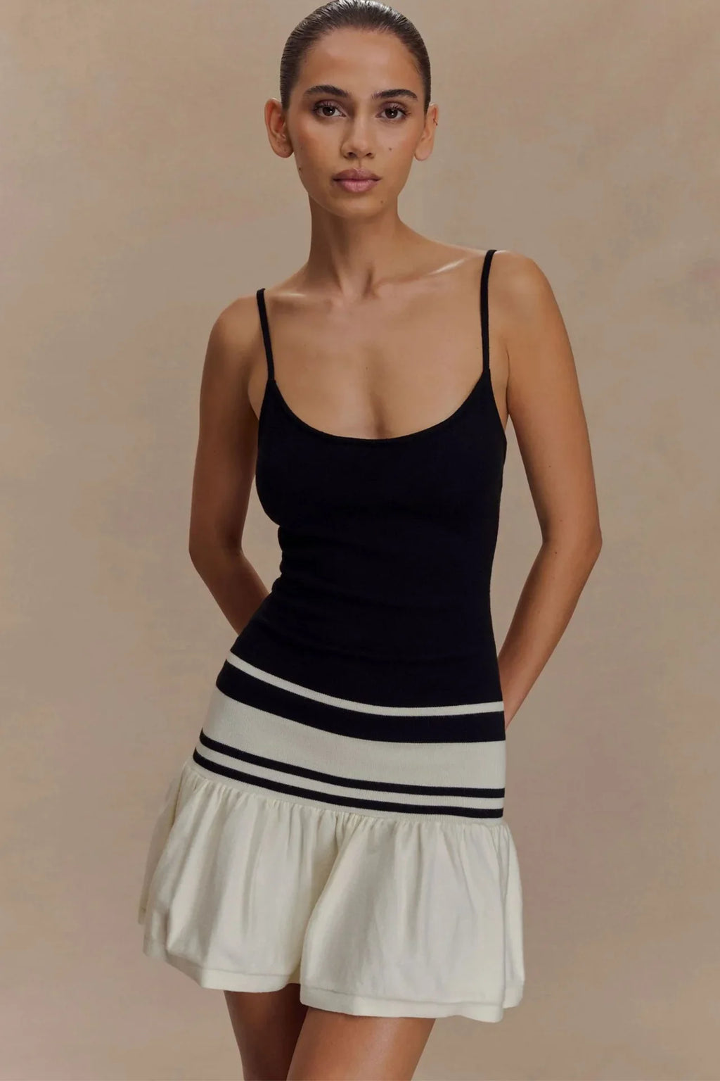 Patchwork Spaghetti Strap Sleeveless Backless Mini Dress