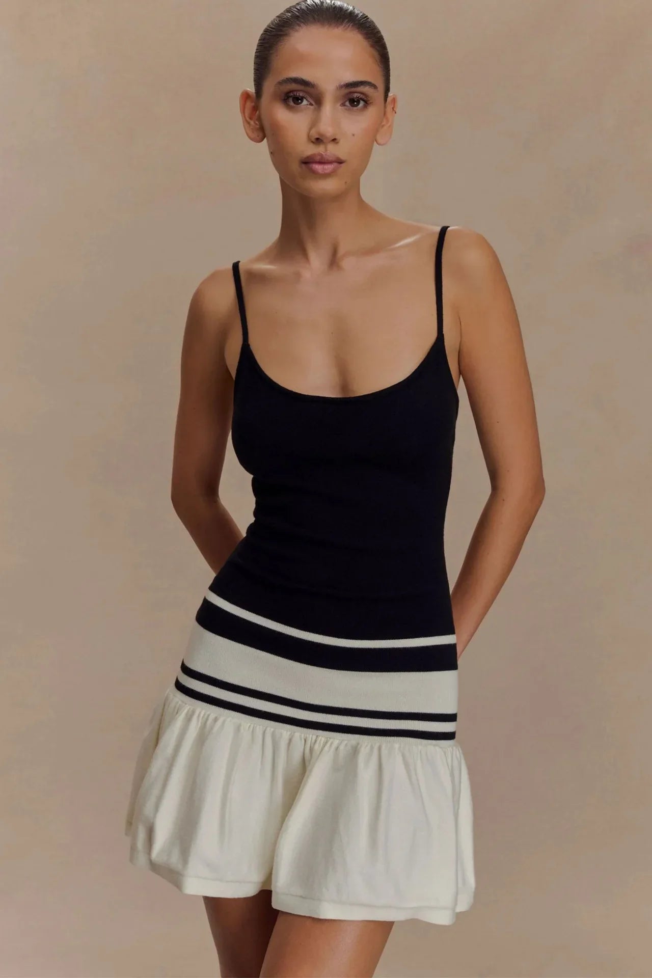 Patchwork Spaghetti Strap Sleeveless Backless Mini Dress