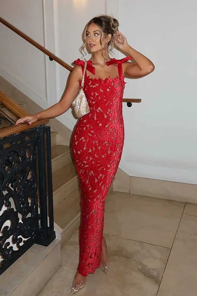 Hollow Out Spaghetti Strap Sleeveless Maxi Dress