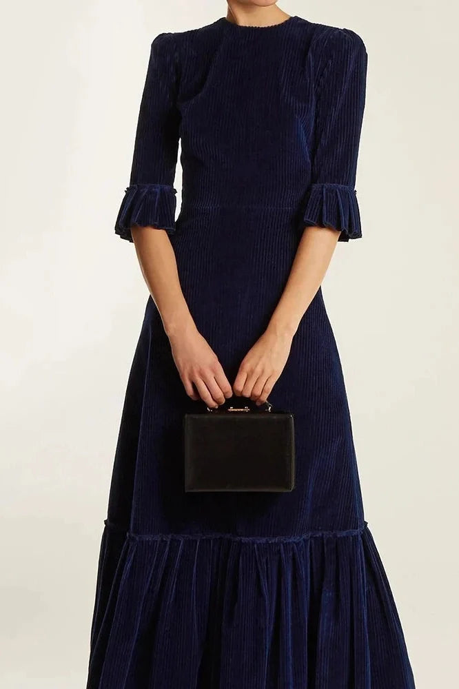 Elegant Half Sleeve Pleated High Waist Slim Maxi Dress