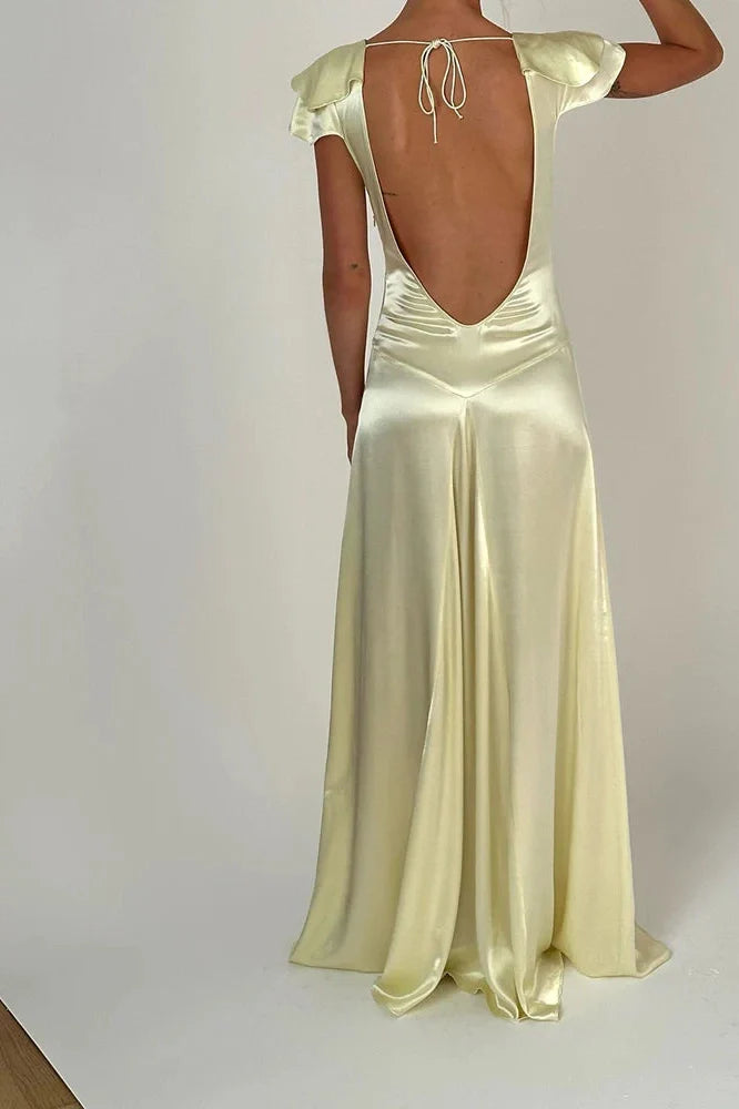 Elegant Slim Sleeveless Lace-Up V-Neck Backless Maxi Dress