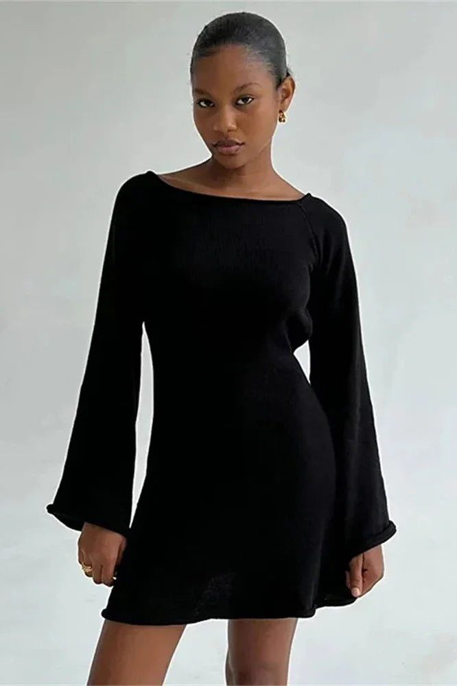 Backless Lace-Up Long Sleeve High Waist Mini Dress